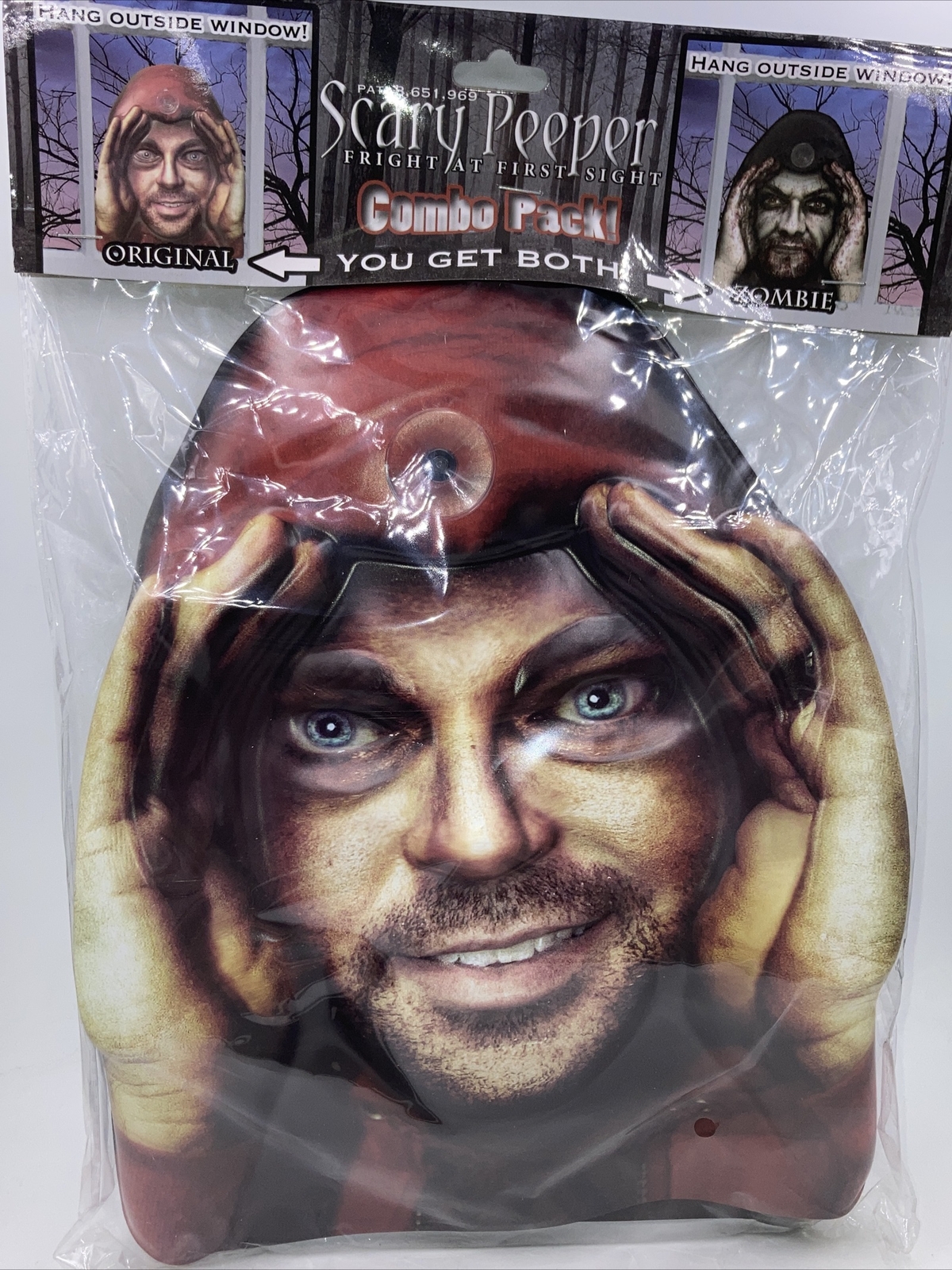 Scary Peeper Original Handsome & Zombie 2 pk Hang Outside Window w/ Suction Cup