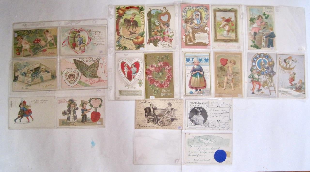 20 Antique Postcards New Year\'s Leap Year Valentines  1908-1920s