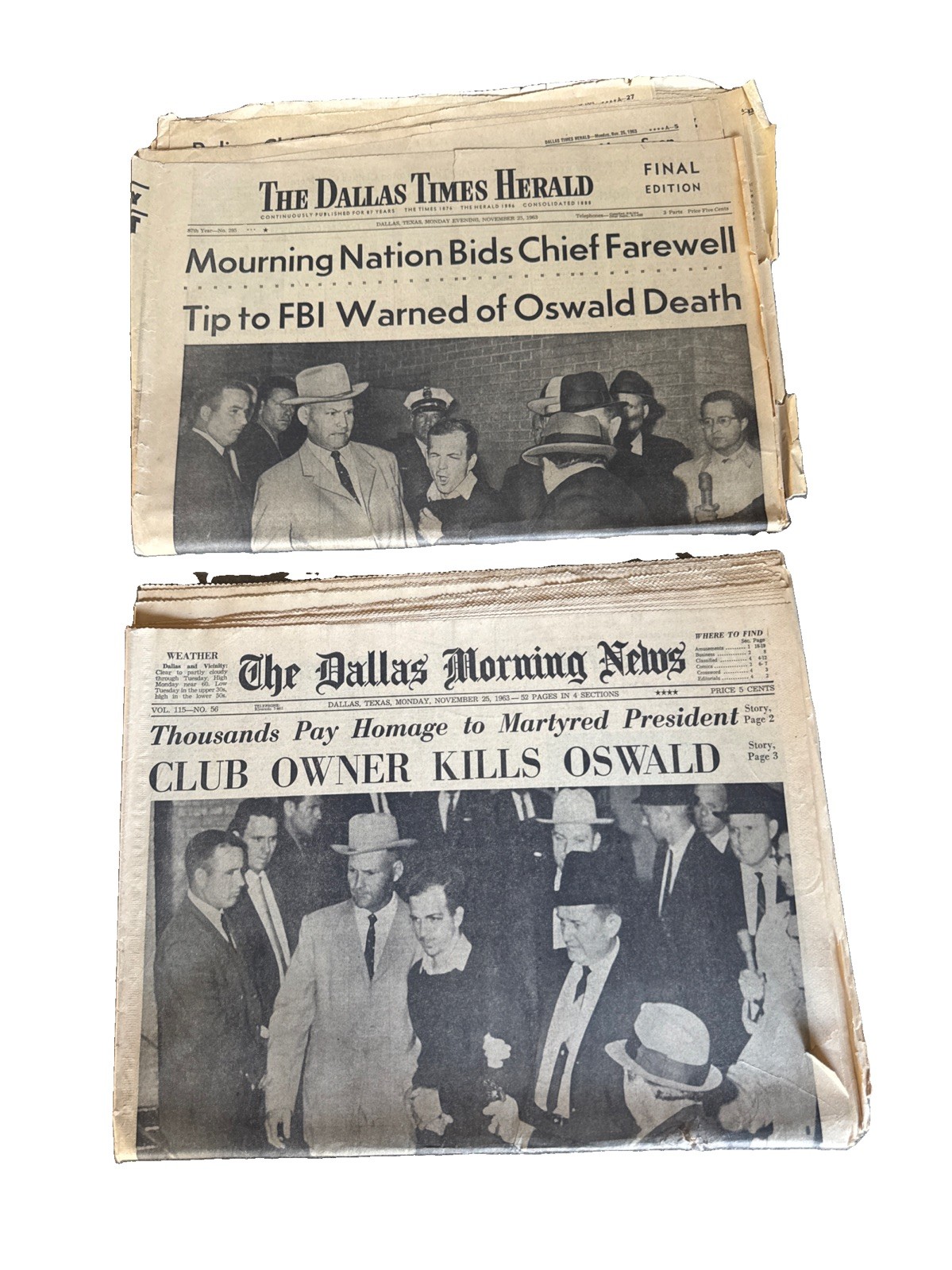 Rare Nov 25th 1963 JFK Assassination Newspaper Lot (2) Dallas Times & Morning.
