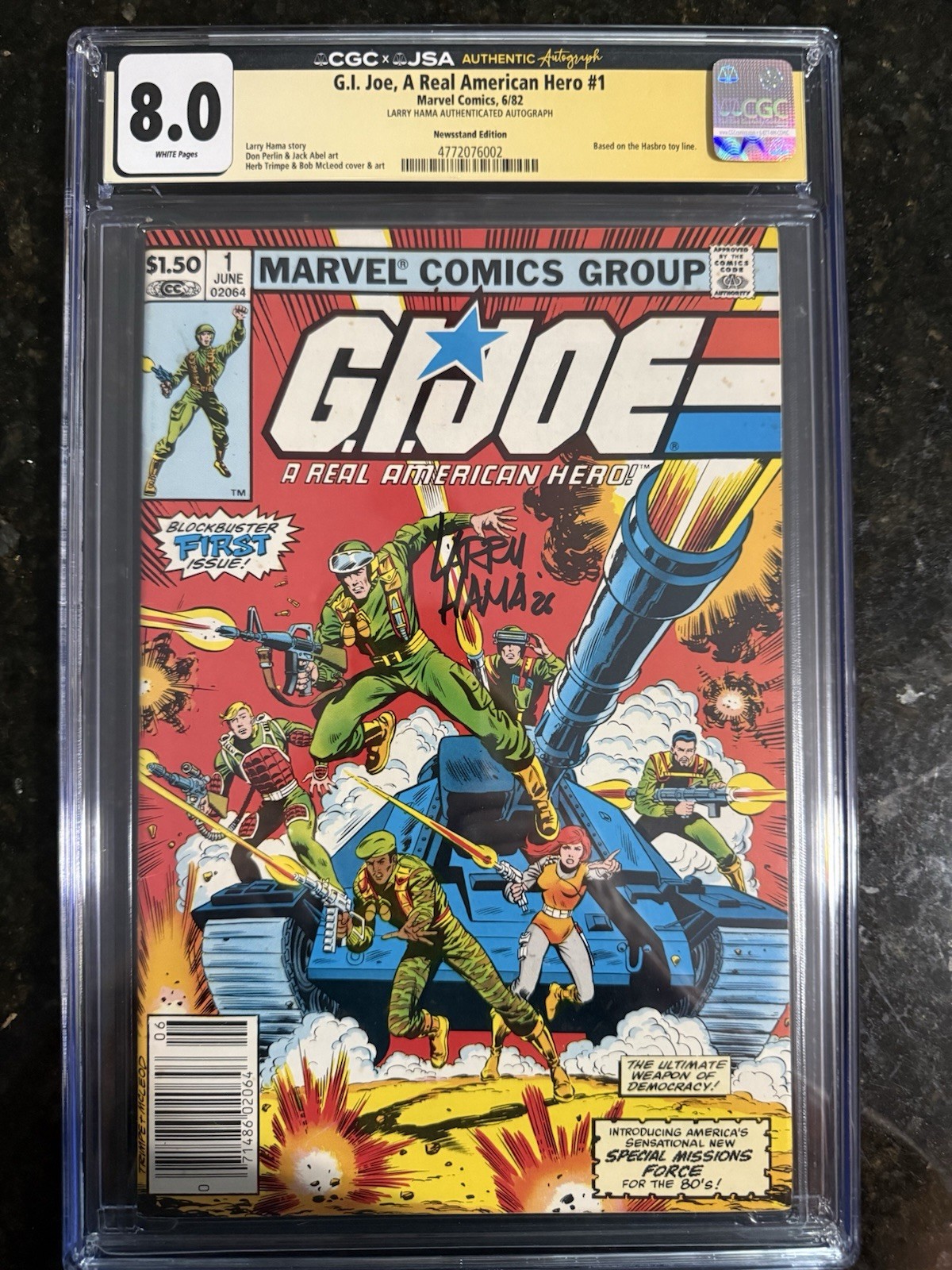 G.I. Joe #1 ARAH, CGC/JSA  8.0 Signed Larry Hama Newsstand 1982🔥🔥🔥🔥