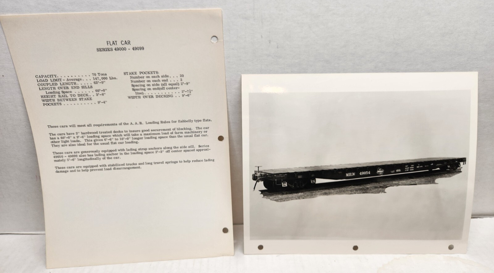 The Milwaukee Road RR Information Sheet & Photo - Flat Car 8x10 Inches