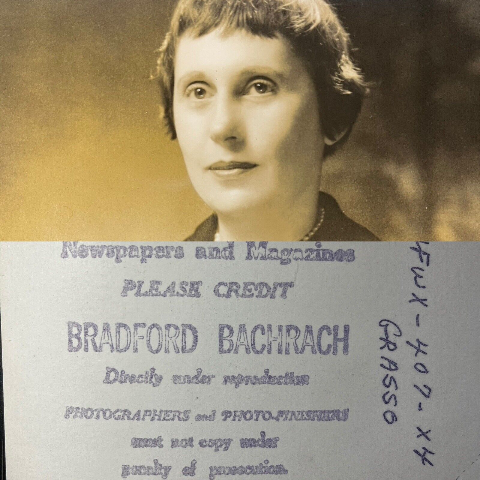 BRADFORD BACHRACH Original Stamped PORTRAIT PHOTOGRAPHY Ella Grasso Early Photo 