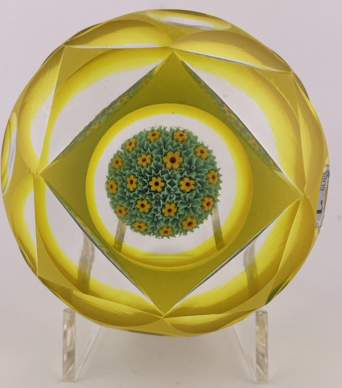 Murano Unusual Faceted Yellow Fratelli Toso W/Label Glass Paperweight Murano Unusual Faceted Yellow Fratelli Toso W/Label Glass Paperweight