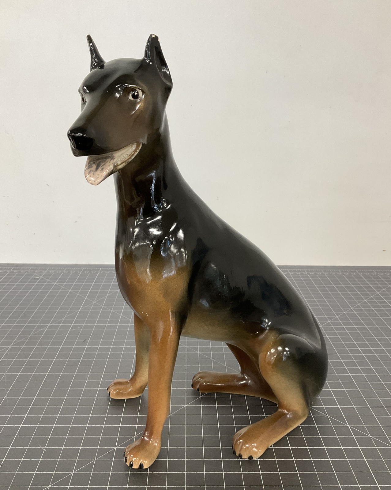 Vintage Ceramic Doberman Pinscher Hand Painted Dog Statue Figurine - Signed Geri