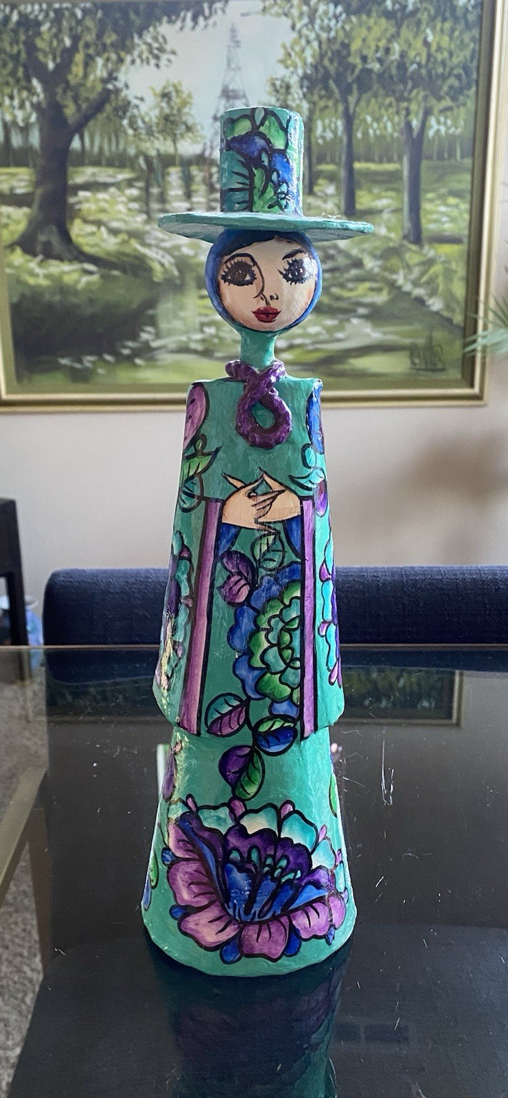 Vtg Abelardo Ruiz Mexican Folk Art Paper Mache Big Eye Lady Candle Holder 13.5”