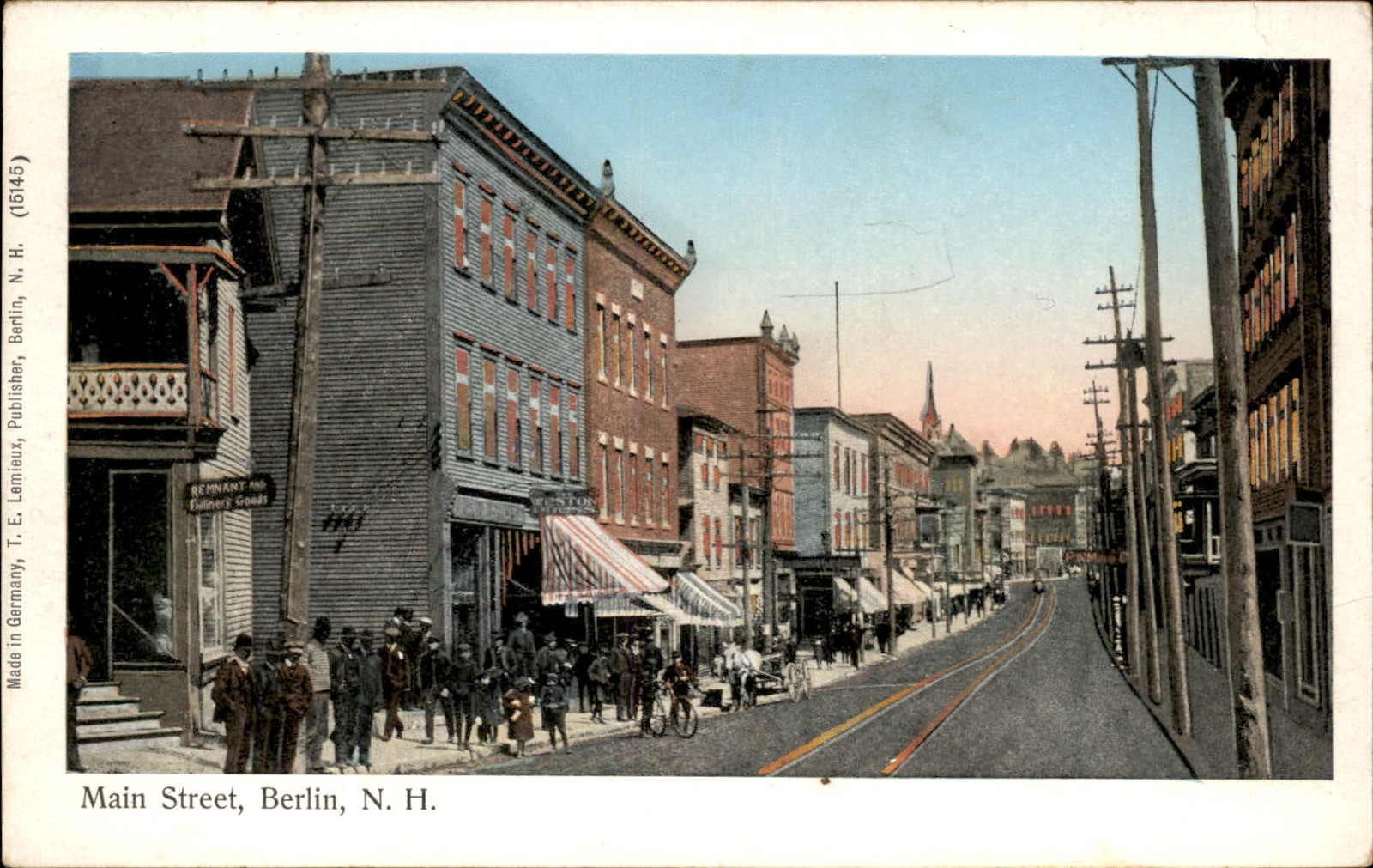 Berlin NH Main Street T. E. Lemieux c1900s-10s Copper Windows Postcard bhn