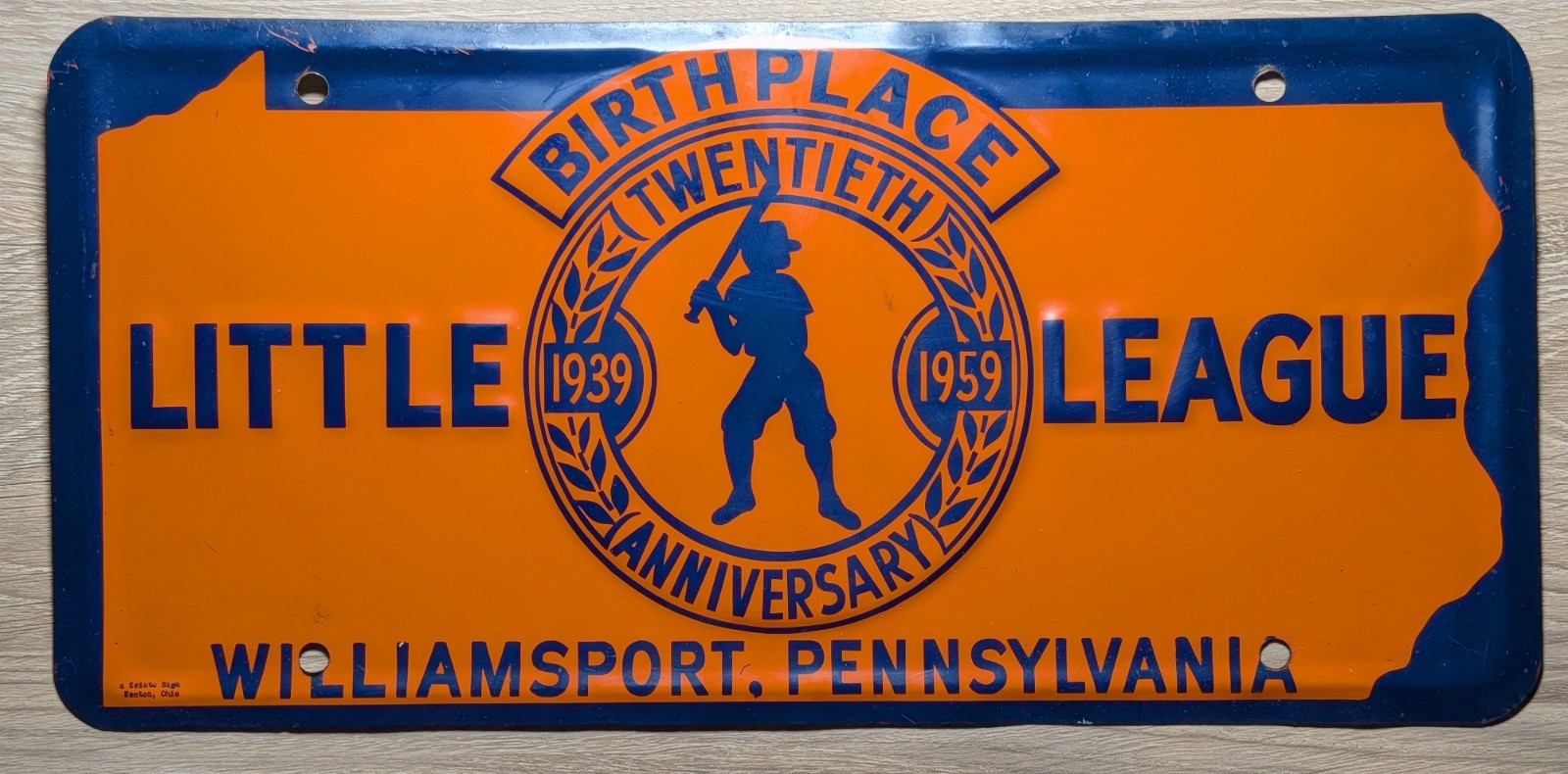 Vintage 1959 Little League Baseball Williamsport Pennsylvania License Plate
