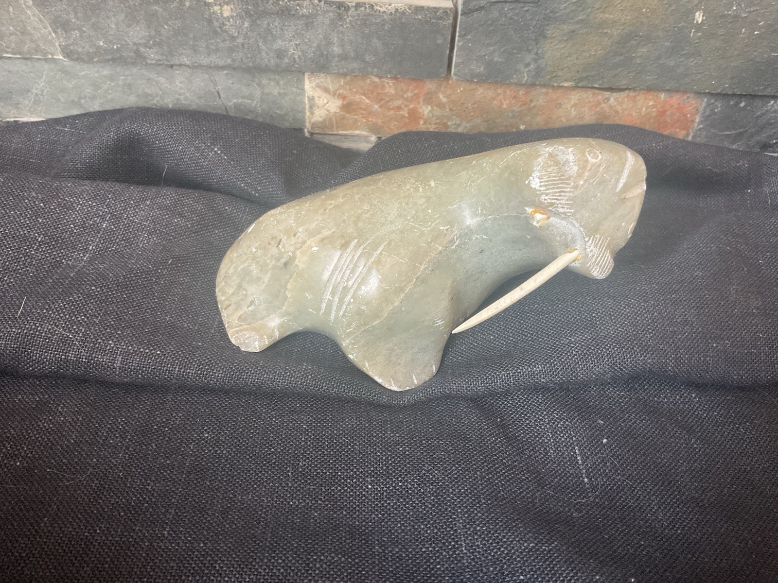 Vintage Alaska Soapstone Carving Walrus Signed Bekoalook 