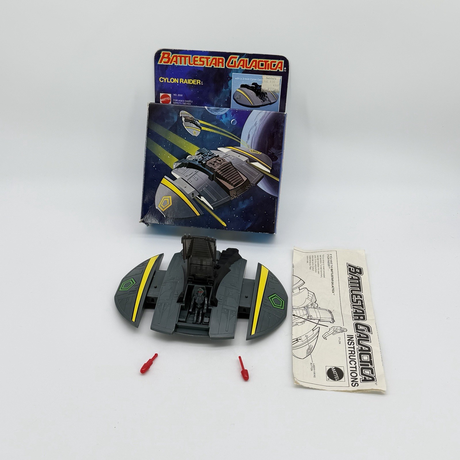 Vtg Mattel 1978 Battlestar Galactica Cylon Raider w box, firing missiles, pilot
