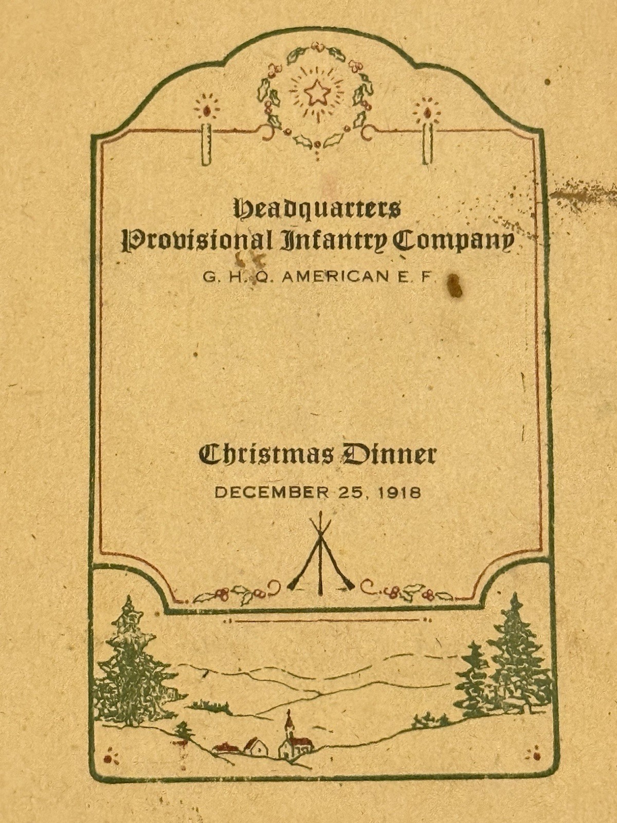 1918 WWI AEF GHQ Infantry Christmas Menu Roster Booklet France