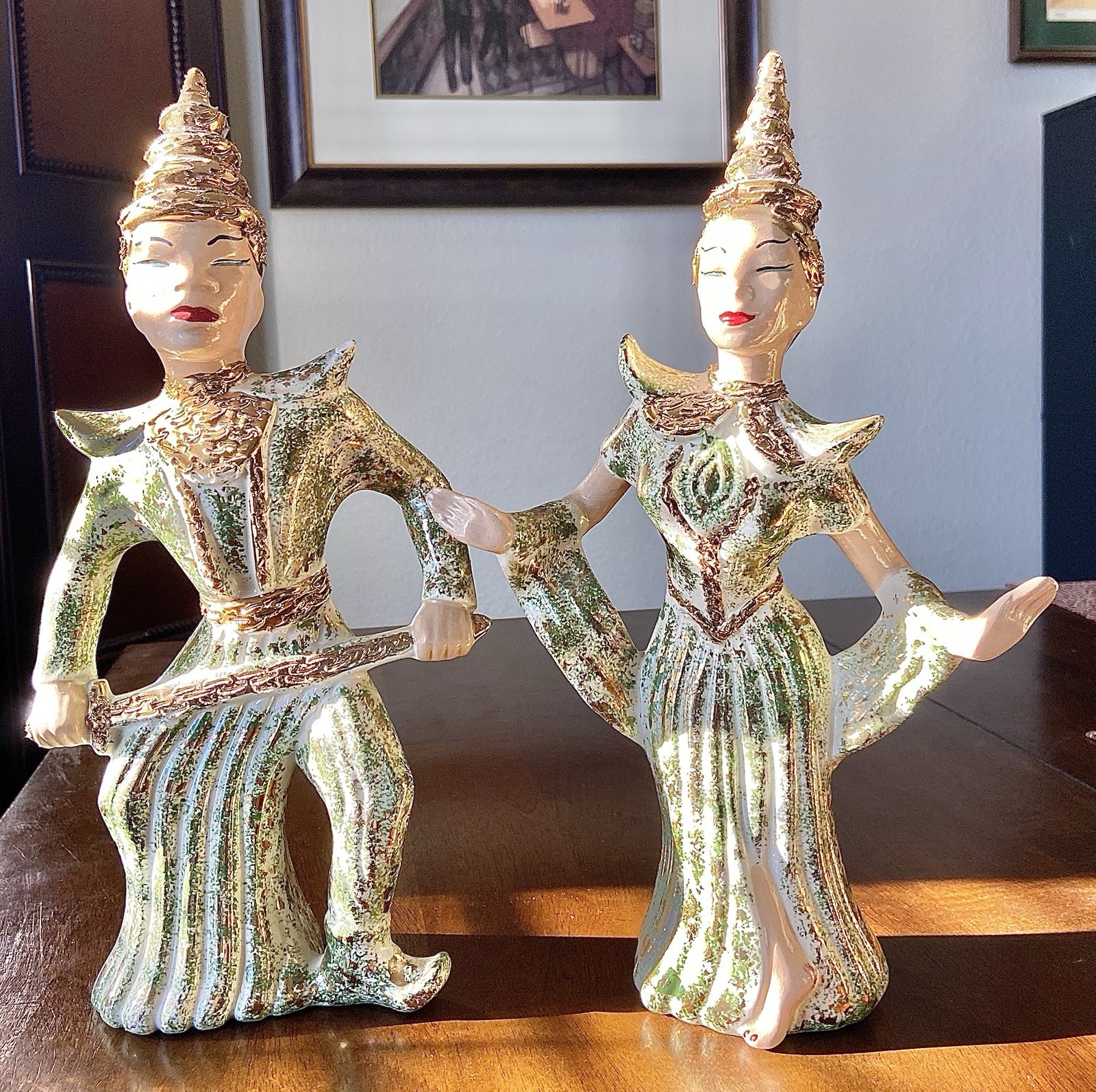 VINTAGE 1940S-50S MCM YONA LIPPIN SIAMESE/THAI MAN & WOMAN DANCE FIGURINES