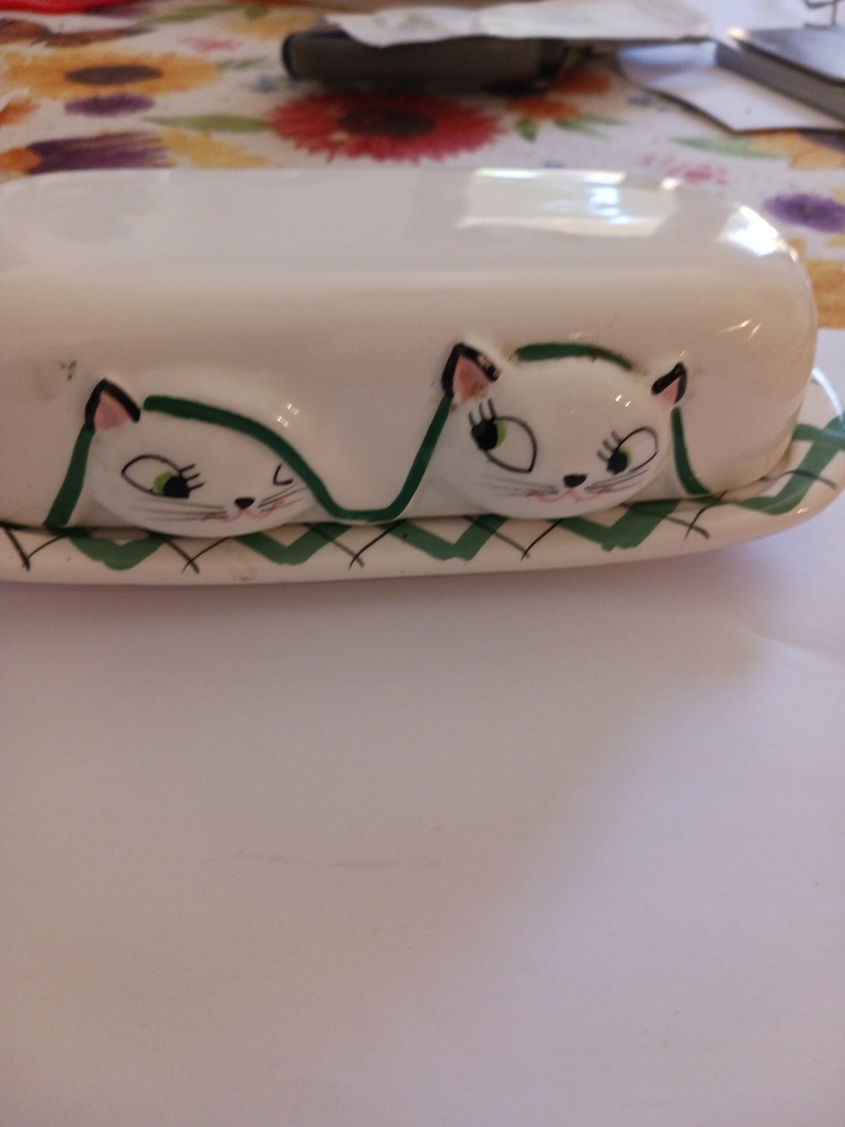 Holt Howard 1958 Cozy Kitten Butter Dish with Cover Cute Tiny Production Flaws Holt Howard 1958 Cozy Kitten Butter Dish with Cover Cute Tiny Production Flaws