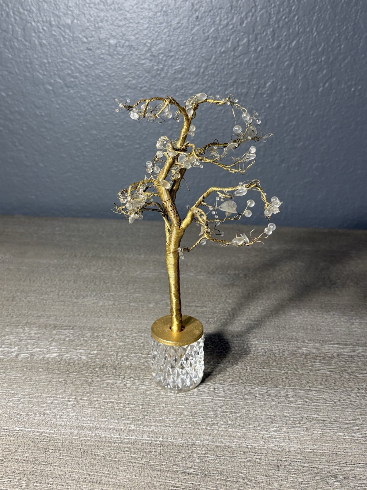 Vintage Hand Crafted Twisted Wire Tree Quartz Gem Sculpture 9