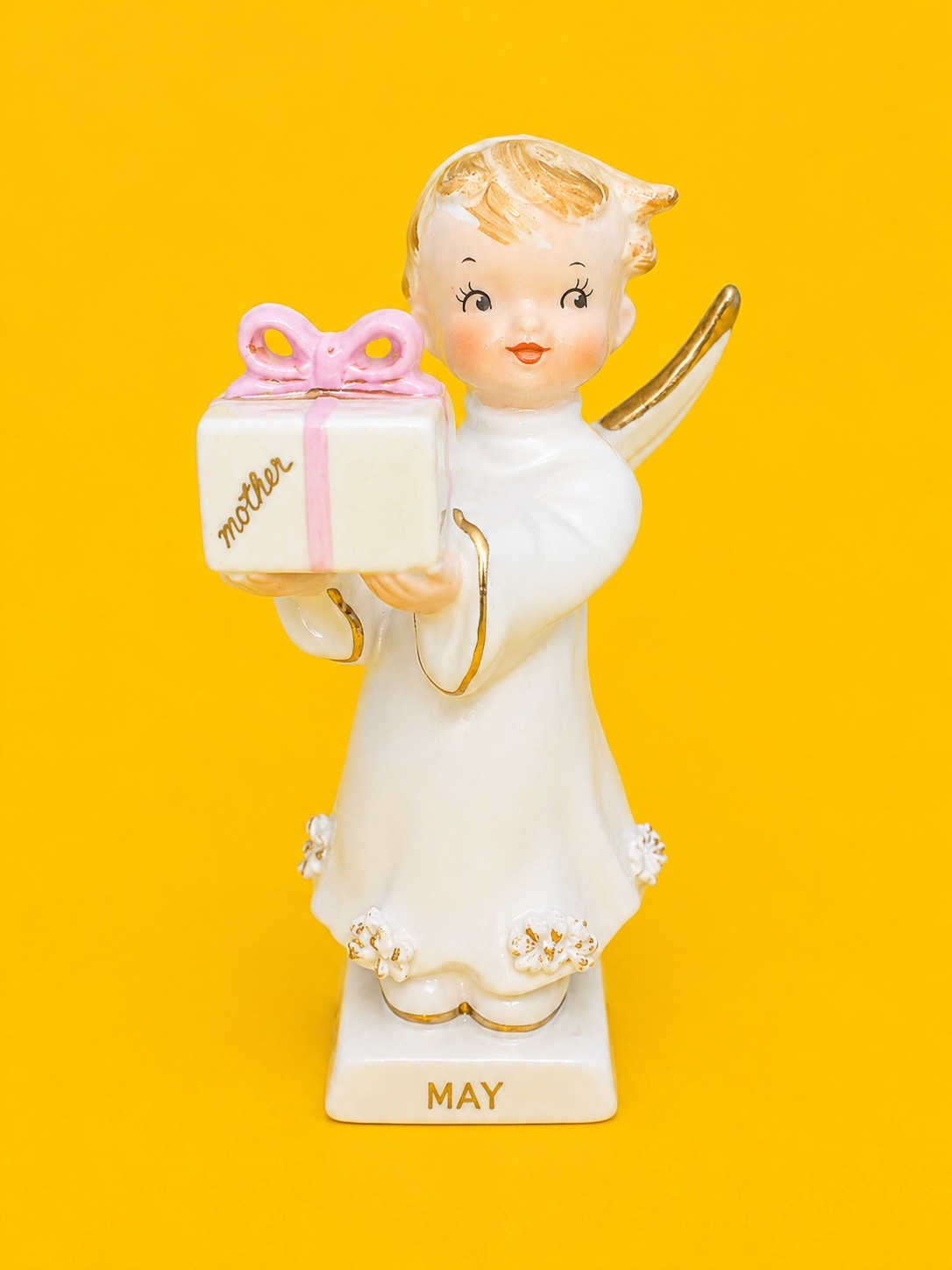 🥳 CUTE Vintage Birthday May Mothers Day Girl Angel Figurine Rare Kitsch 