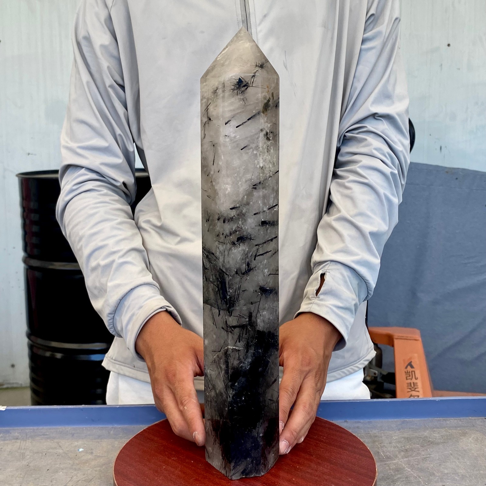 6.37LB Natural Black Tourmaline Included Quartz Obelisk Powerful Energy Healing