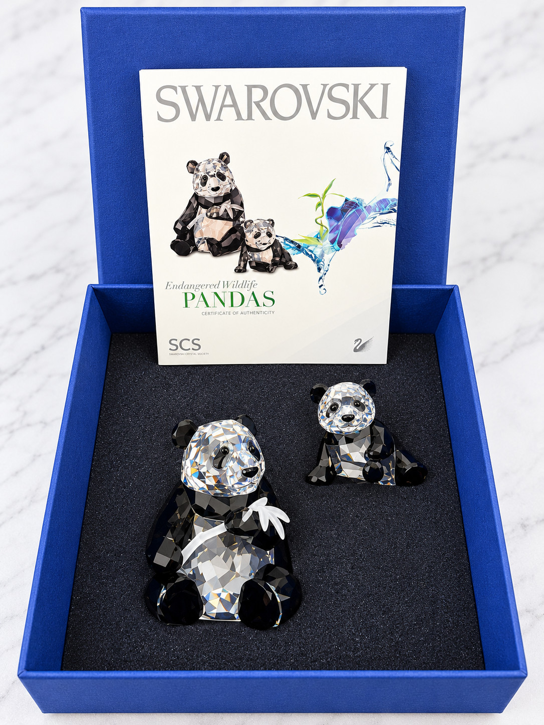 Swarovski SCS 2008 Endangered Wildlife Pandas Crystal Set Retired 2008 MIB & COA