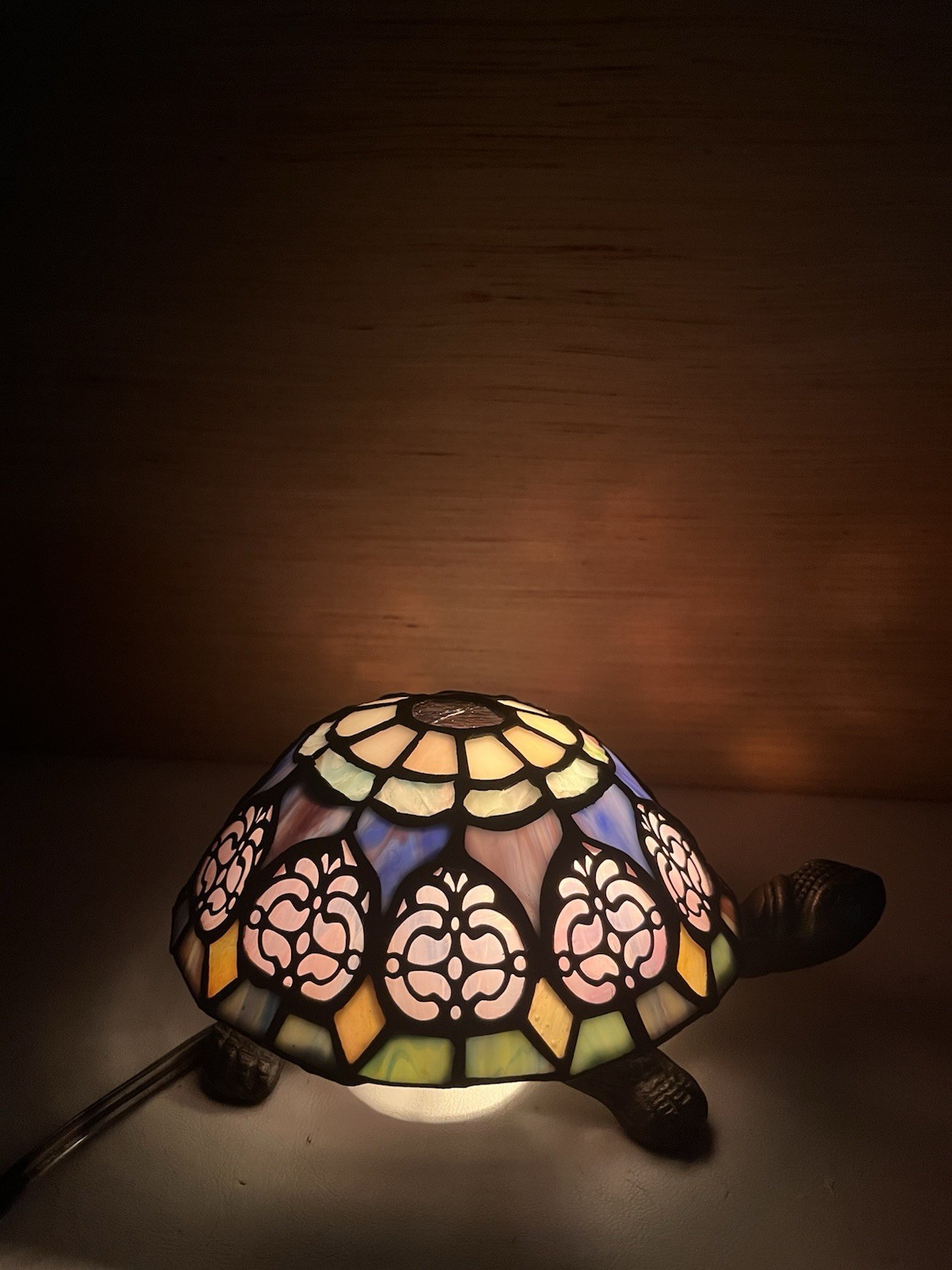 Stained Glass Tiffany Style Tortoise Turtle Light Brass Vtg Quoizel Flaws
