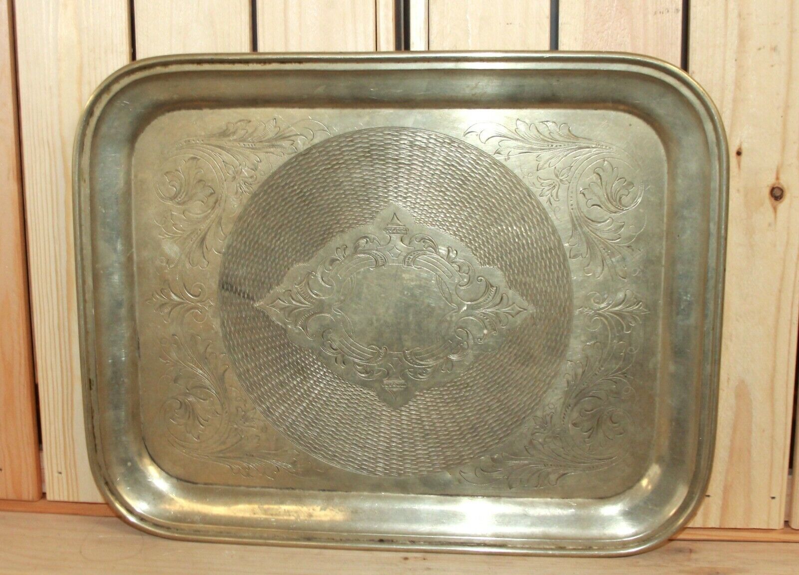 Antique metal floral engraved serving tray