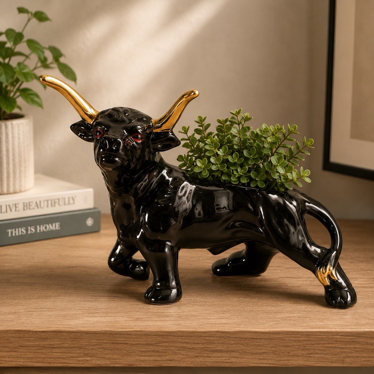 Vintage Large Black Bull Planter Atlantic Mold Ceramic Bull Statue MCM