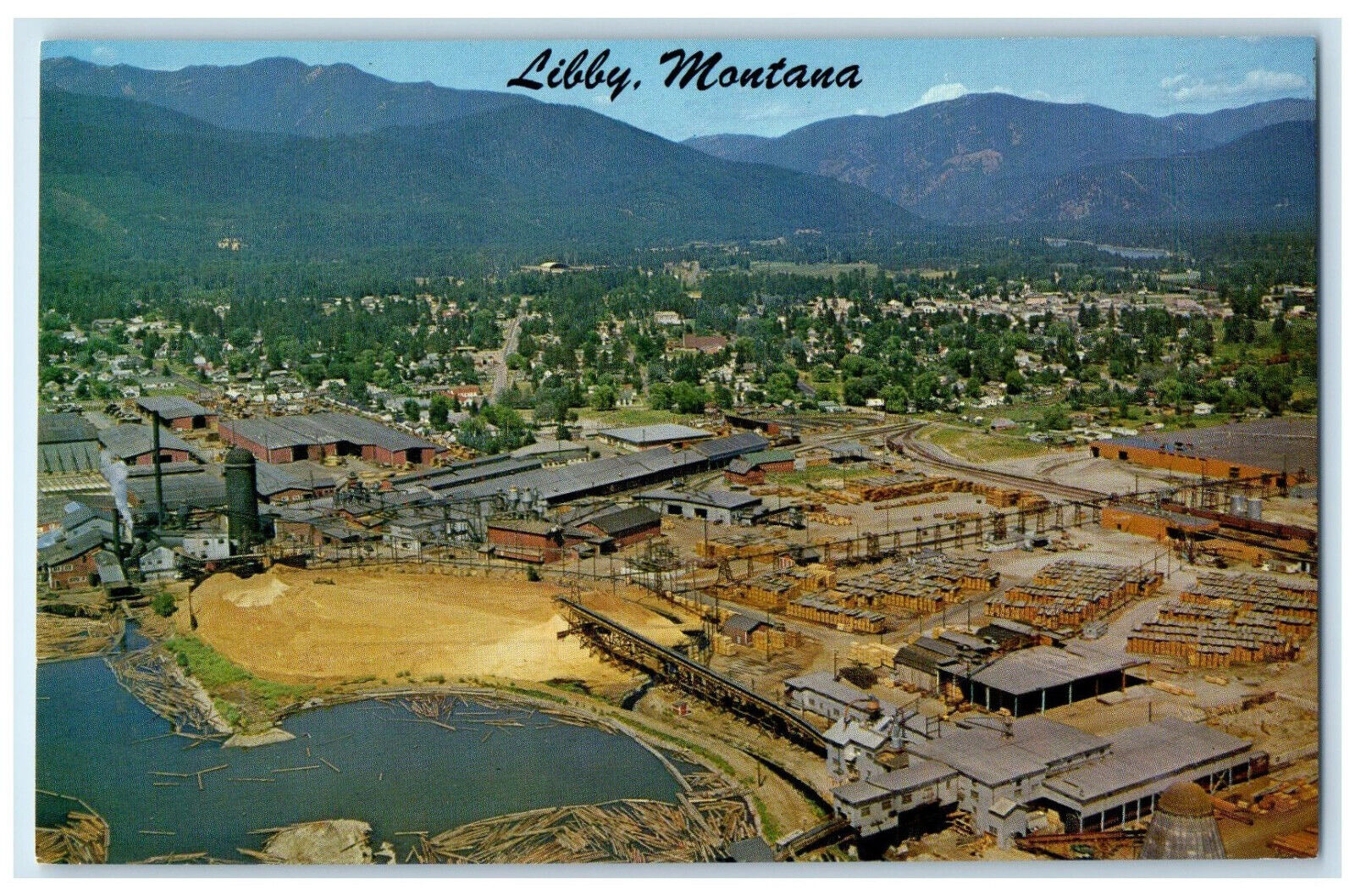 c1960\'s St. Regis Paper Co. Aerial View Libby Montana MT Vintage Postcard