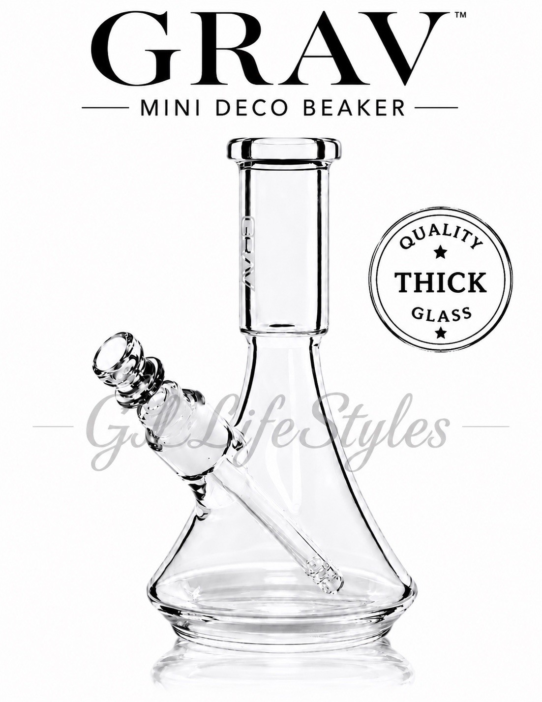 GRAV® SMALL MINI DECO BEAKER BONG, 6.5”, WATER PIPE, Bubbler, THICK GLASS PIECE