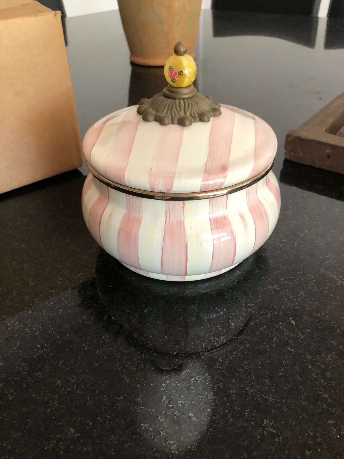 MacKenzie Childs Bathing Hut Squash Pot Pink Stripe