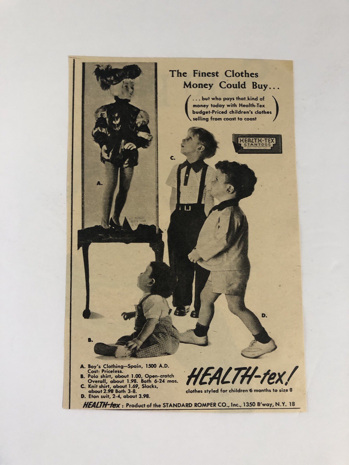 (1950’s) Health Tex child clothing Advertising Magazine ad