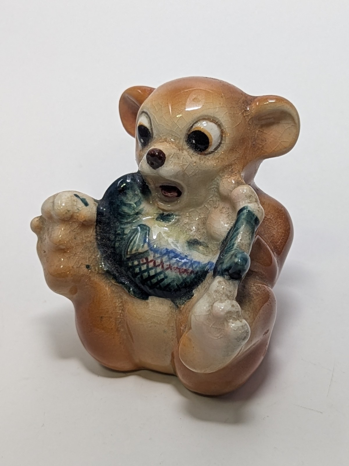 Vintage Whimsical Bear with Fish in Lap 1950s Figurine Japan - Nippon Yoko Boeki Vintage Whimsical Bear with Fish in Lap 1950s Figurine Japan - Nippon Yoko Boeki