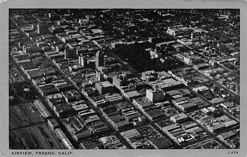 Postcard CA: Aerial View, Fresno, California, B&W, Posted 1943