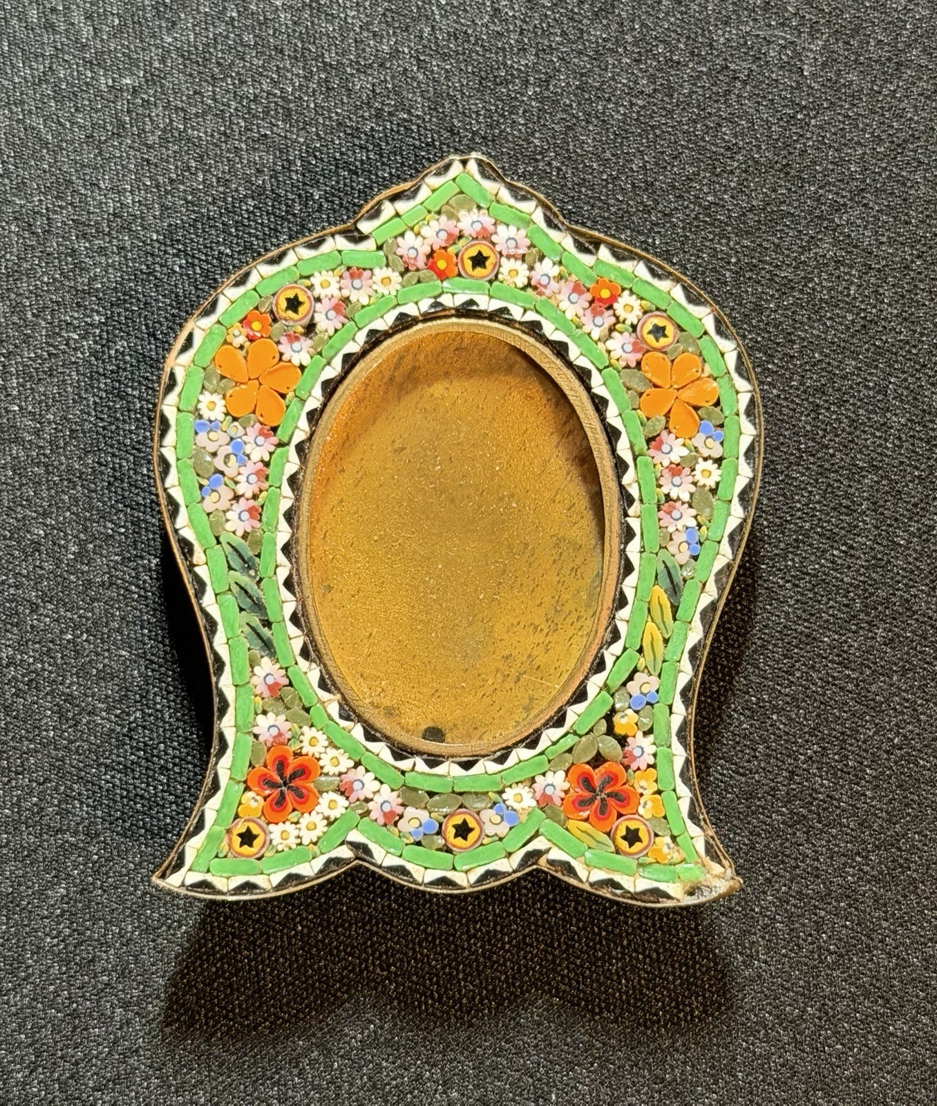 Antique Victorian Edwardian Micro-Mosaic Glass Flowers Miniature Picture Frame