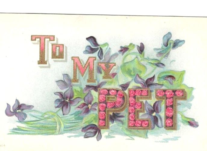 Valentine TO MY PET Gold Trim Purple Flowers Embossed  pc2088