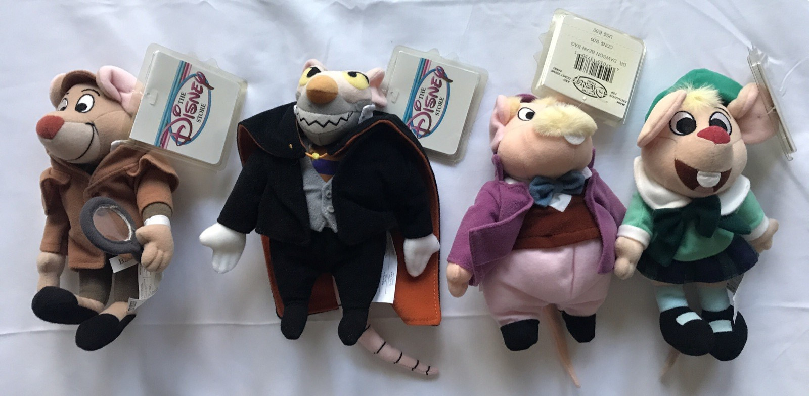 Vintage NWT Disney Store The Great Mouse Detective Plush Complete Set