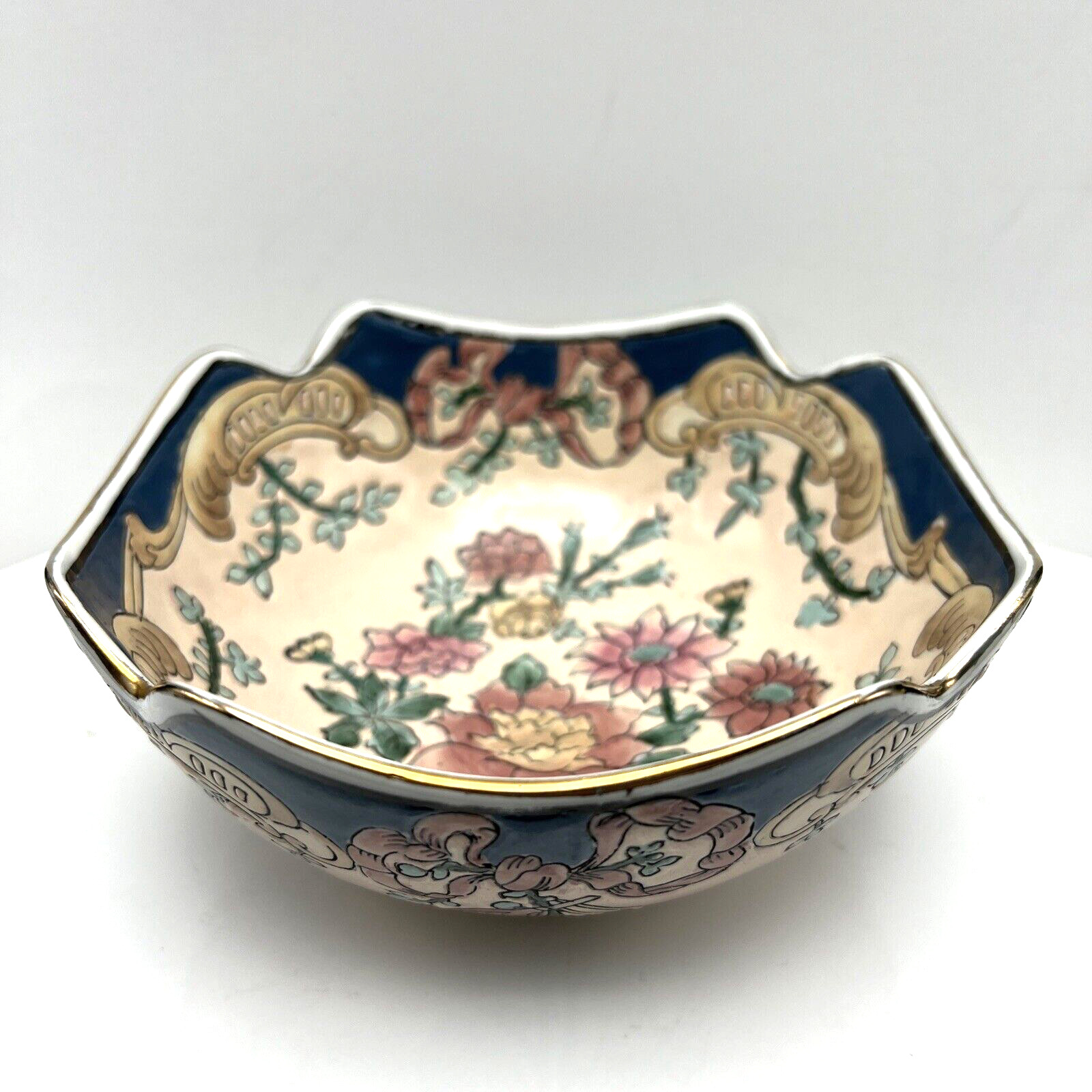 Vintage HFP Hand Painted Macau China Porcelain Decorative Bowl Beautiful Florals