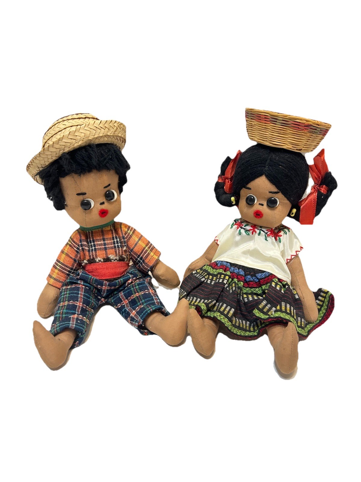 Vintage 1963 Handcrafted Costa Rica Plush Dolls Boy Girl 11