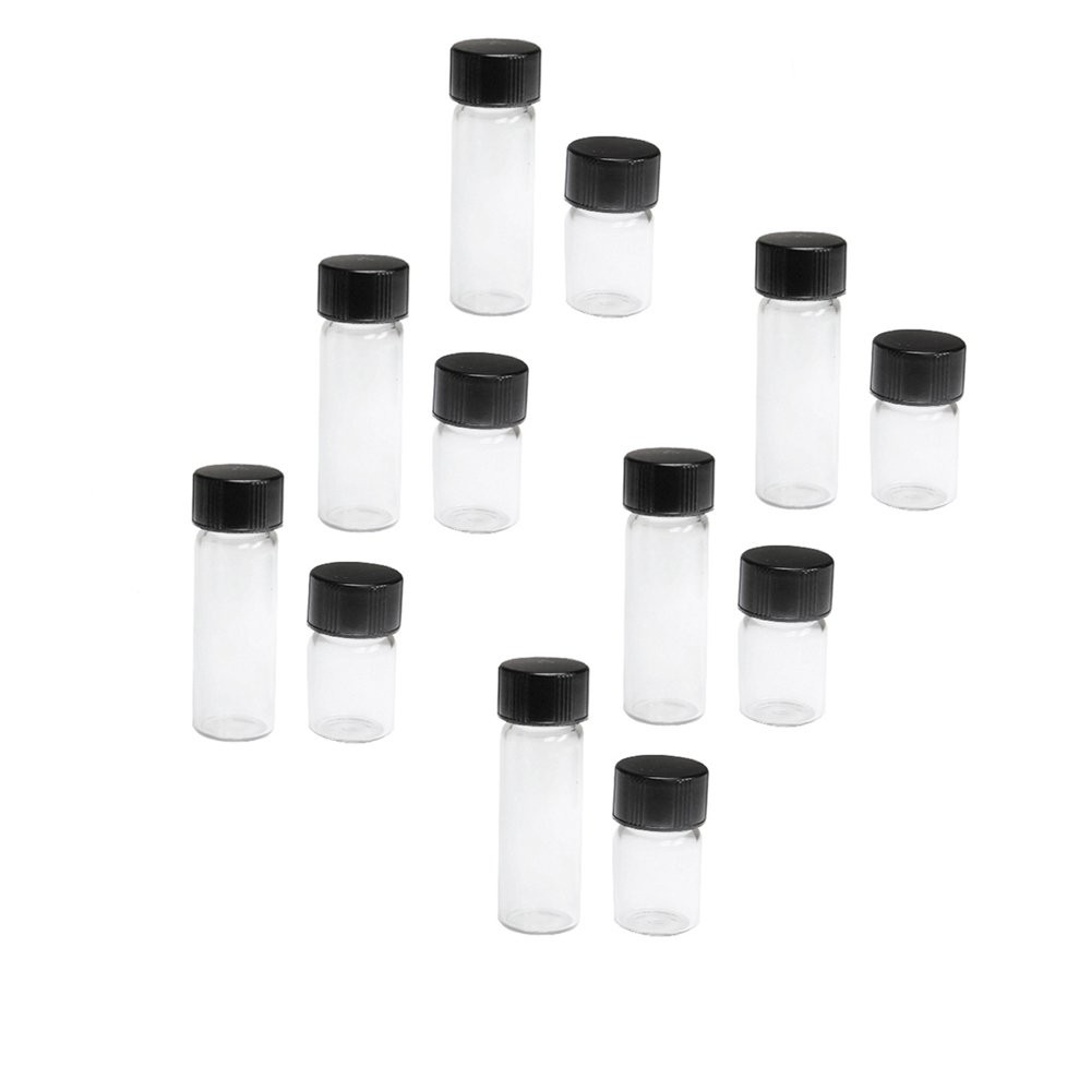 12PC Small Glass Vials with Screw Top Lids, Gold Flake and Essential Oil, 1 Dram