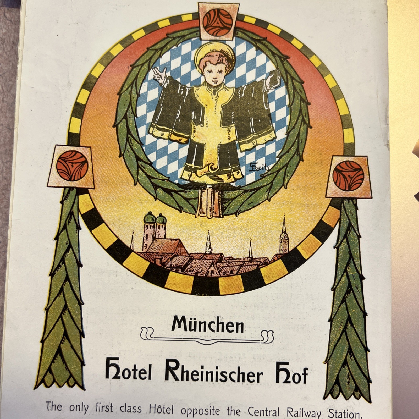 Vintage German Hotel Trunk Labels Hotel Rheinischer Hof, Munchen