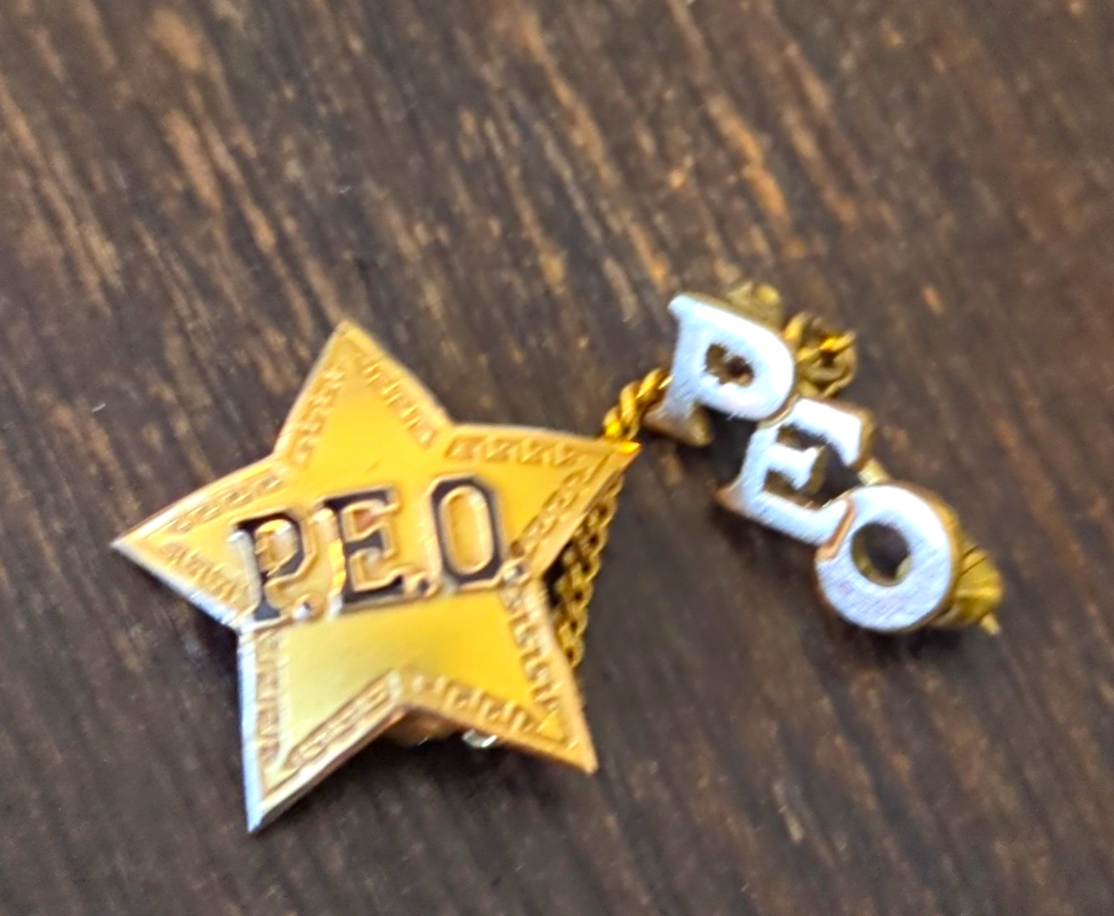 10K Gold Vintage PEO Sisterhood Star Pin Guard Chain Ione Johnson Iowa LGB