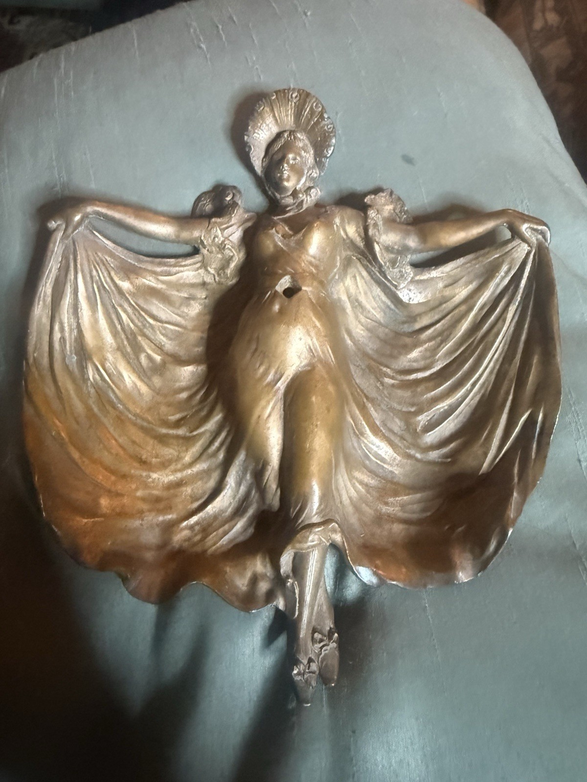 Antique Art Nouveau Brass Ash Tray Trinket Coin Dish 1920s/30s Lady in Dress