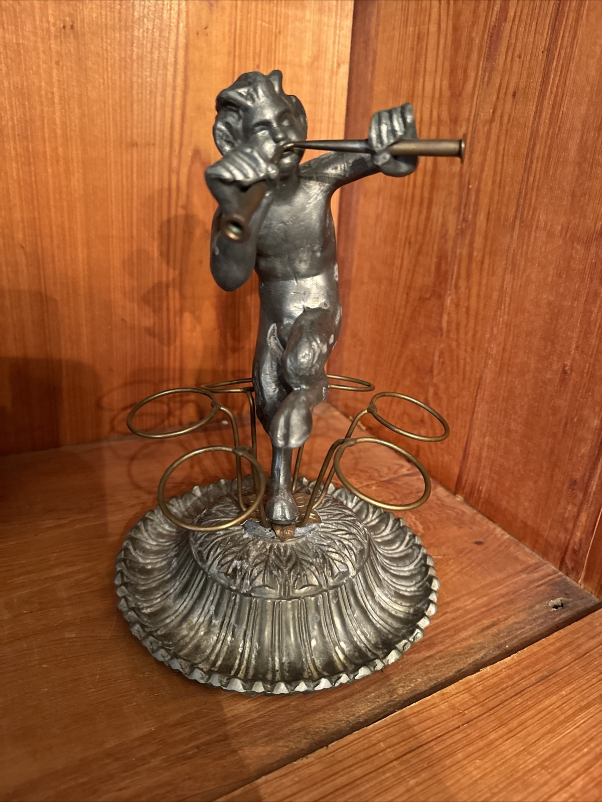 Antique (Bronze ?) White Metal Cast Cherub Statue Shot Glass Holder L&L W.M.C.