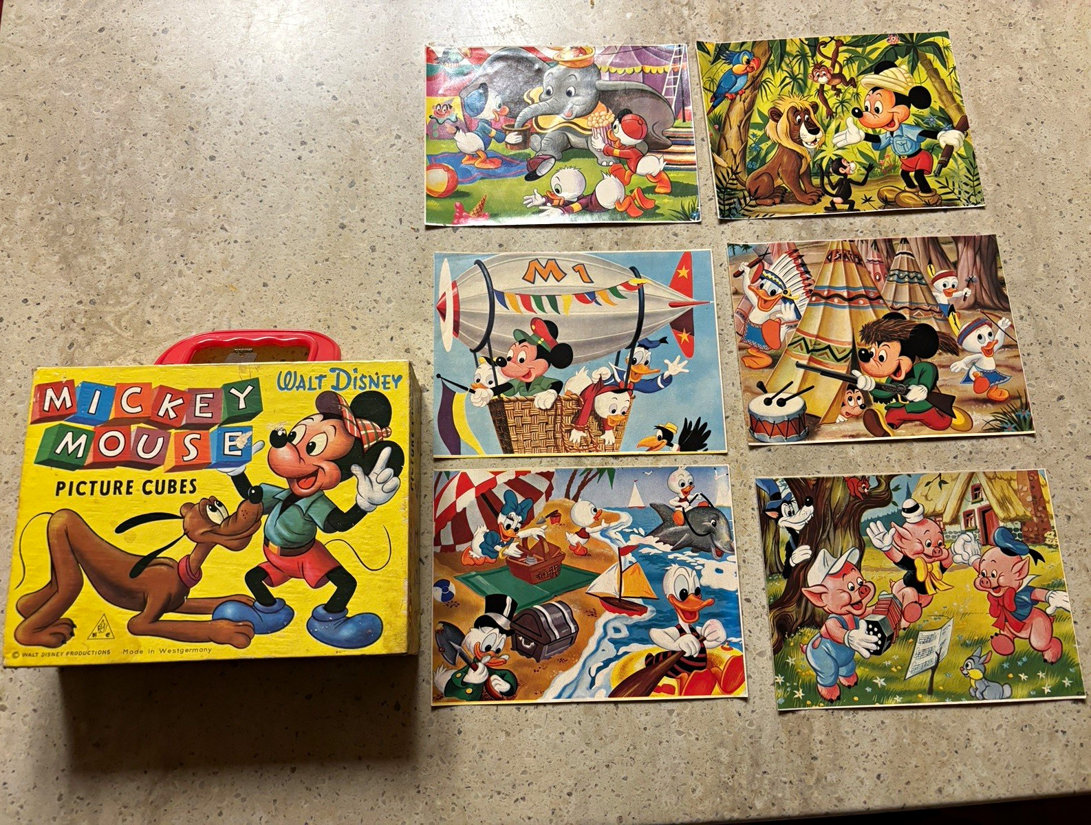 Vintage Walt Disney Mickey Mouse Picture Cubes Puzzle Complete West Germany