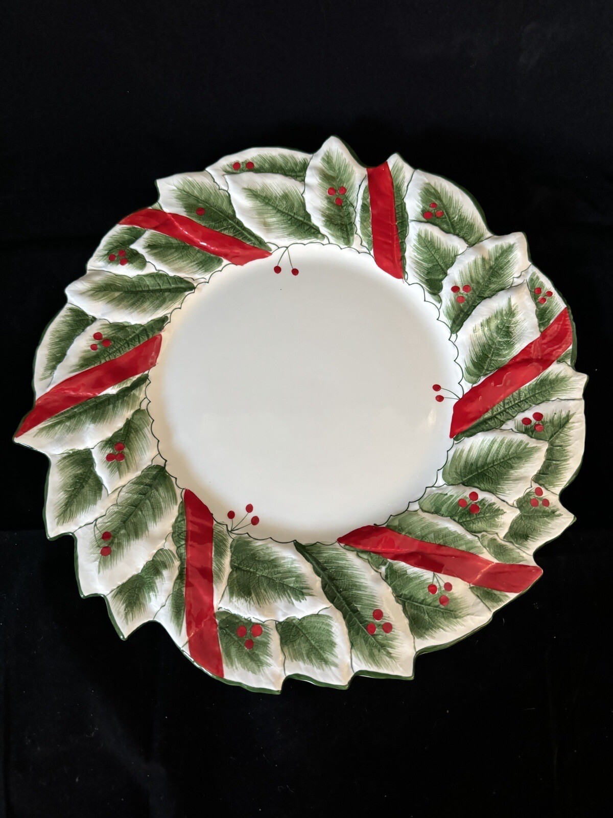 Vtg Este Ce Italy Hand Painted Holly Berry Wreath Platter Christmas Bloomingdale