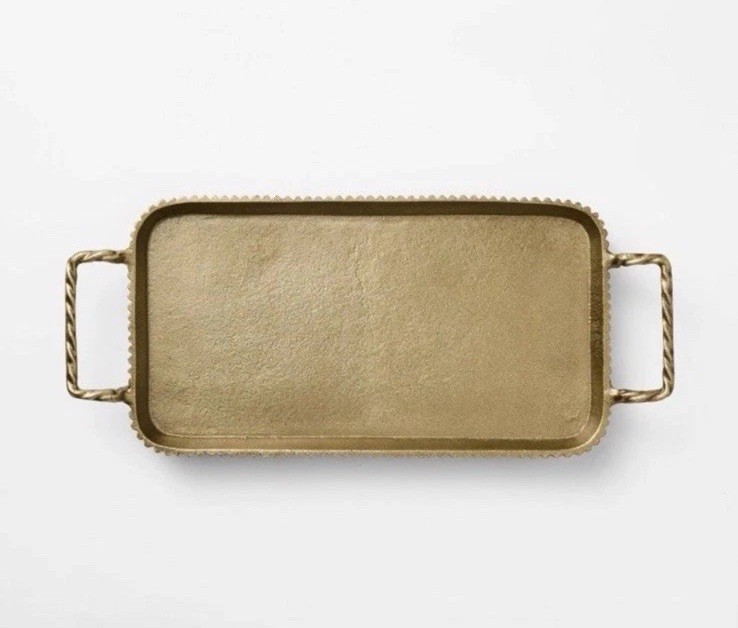 Studio McGee Brass Footed Tray w/ Handles Threshold Neutral Large Hammered Decor