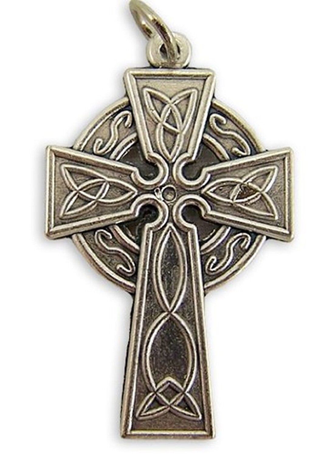 Silver Tone Irish Celtic Trinity Knot Cross Pectoral Pendant, 1 1/4 Inch