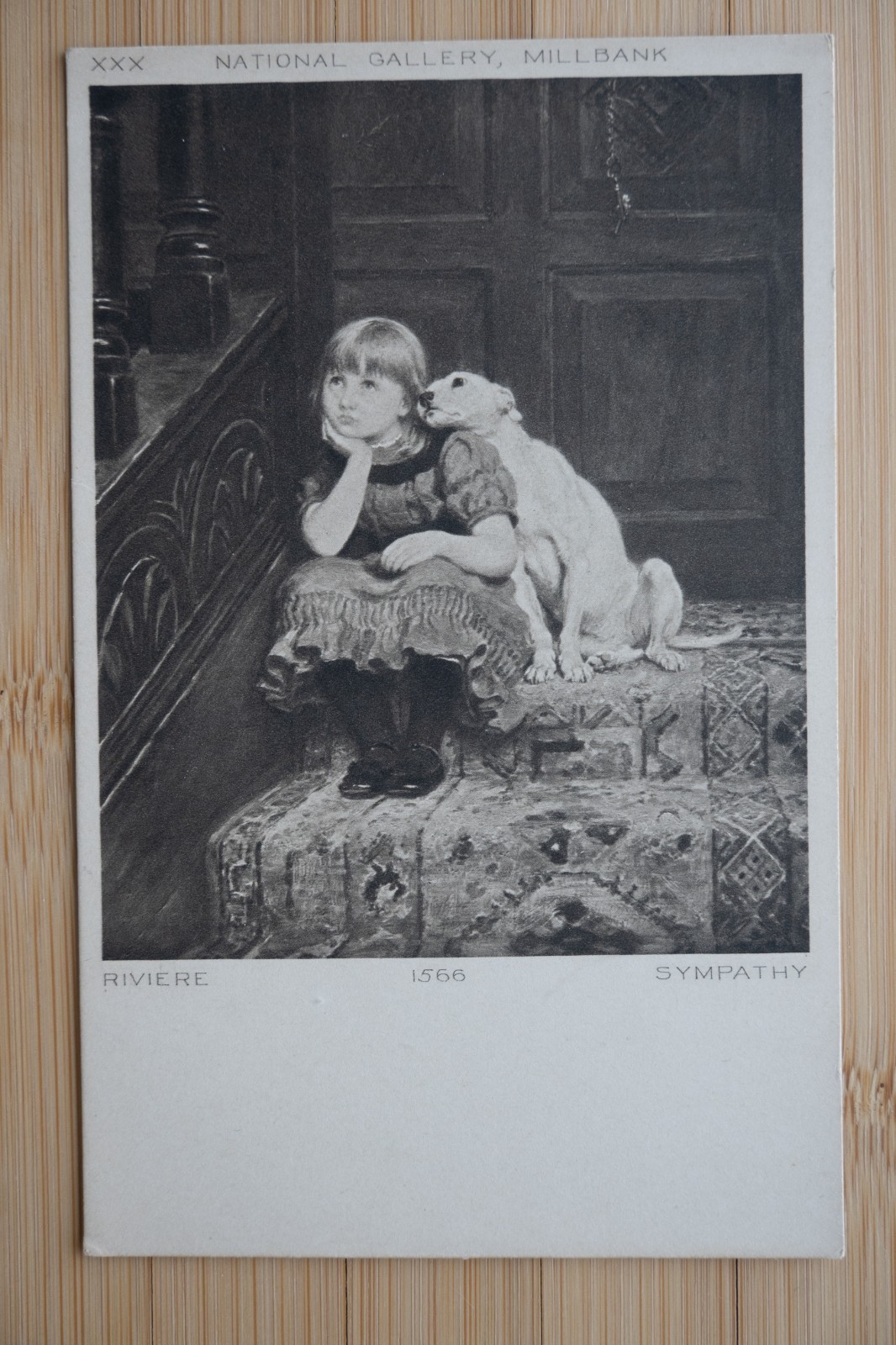 Antique Dog Postcard Briton Riviere National Gallery Child Victorian Art
