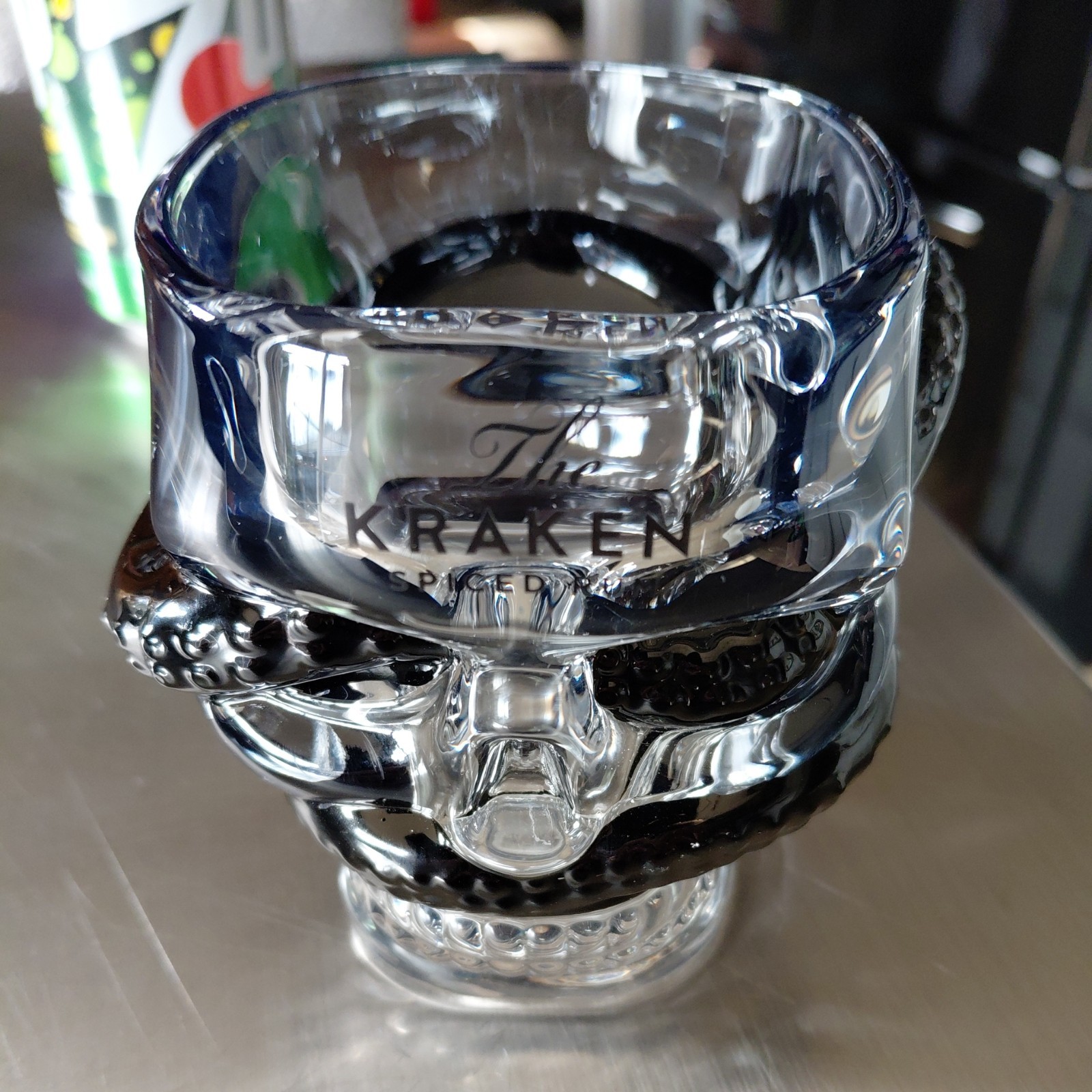 The Kraken Black Spiced Rum Skull Rocks Glass Barware Collectible One 
