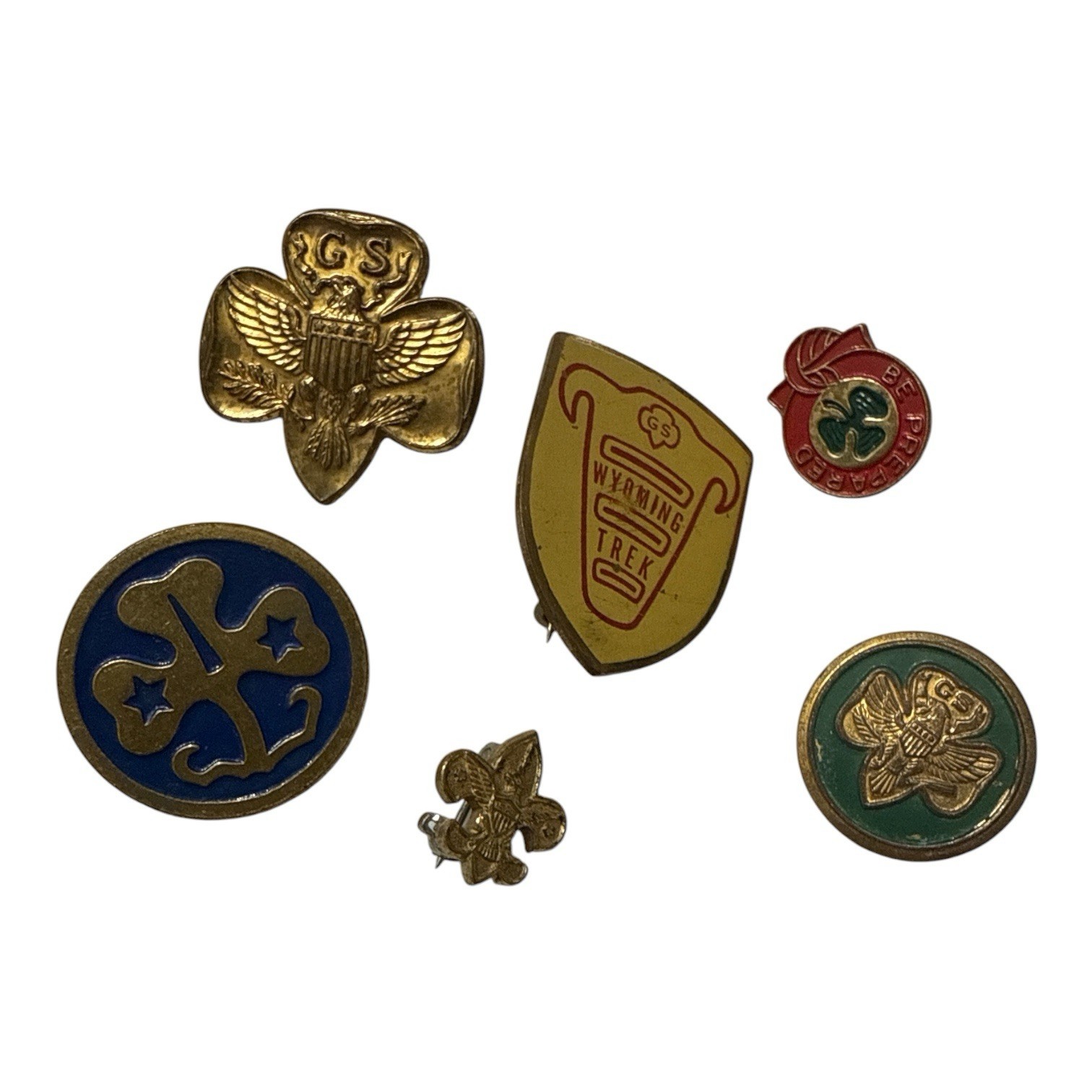 Vintage 1930's  - 50's Girl Scout & Brownie Pins Vintage Trefoil Eagle Lot of 6