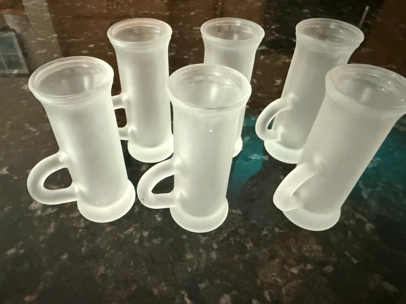VTG Frosted Glass Handle Shooters Liqueur Vodka Glasses Set of 6