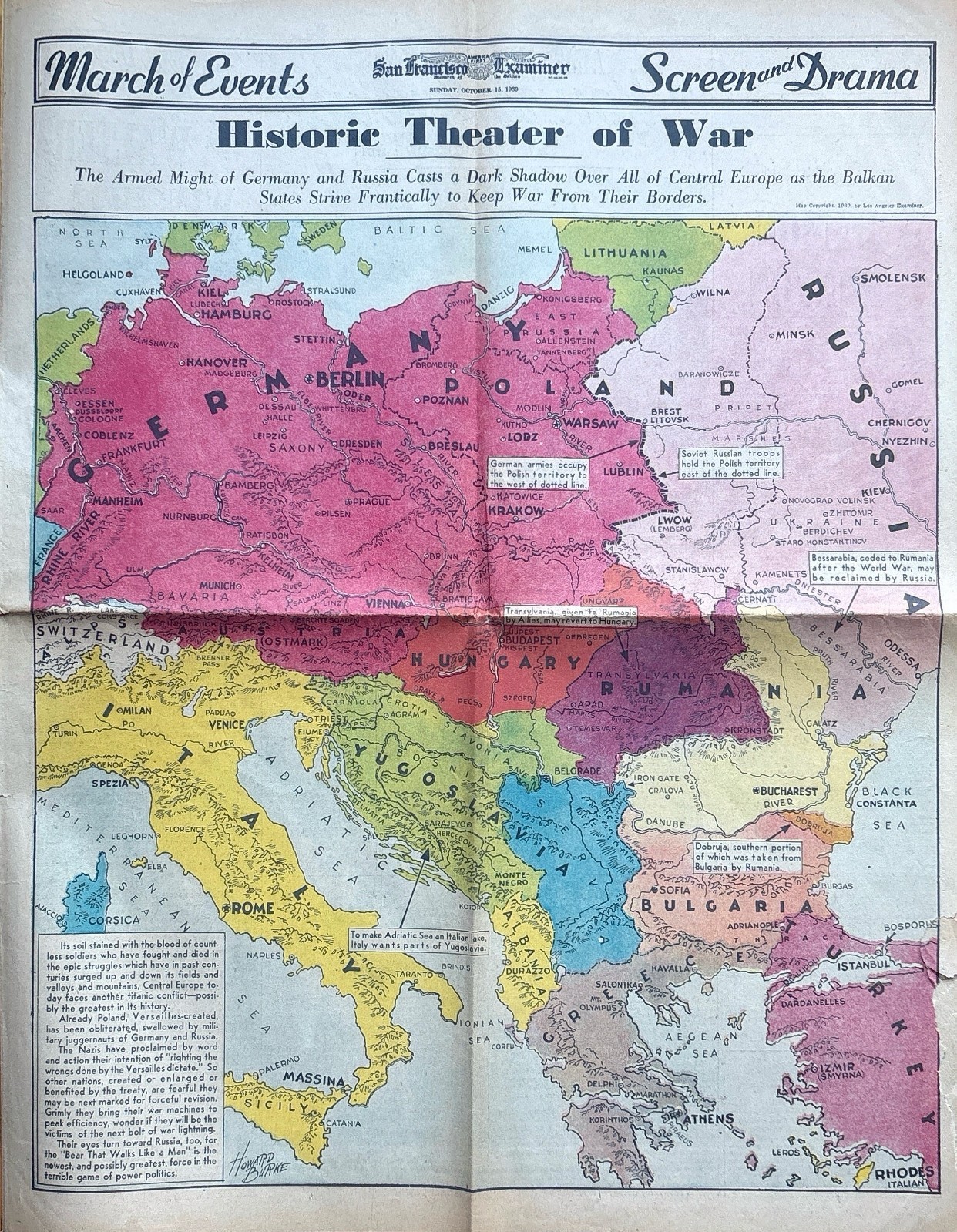 Rare Oct 15, 1939 WWII Pictorial Map: Rare Oct 15, 1939 WWII Pictorial Map: