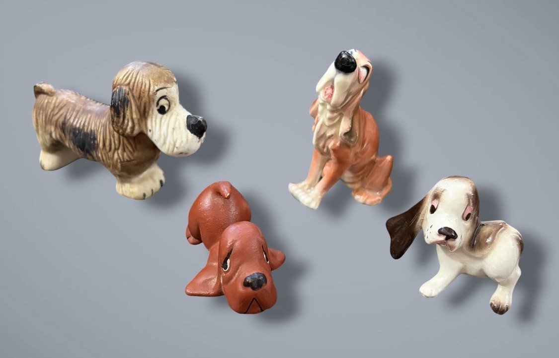 Vintage Japan Ceramic Dog Figurines Lot 4 Hound Puppy Kitsch Mid Century