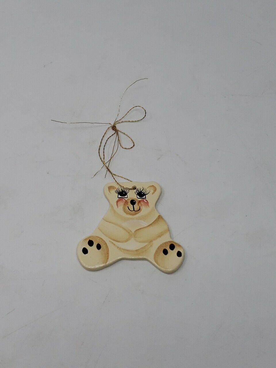 Vintage Ceramic White Flat Polar Bear Christmas Tree Ornament Unbranded